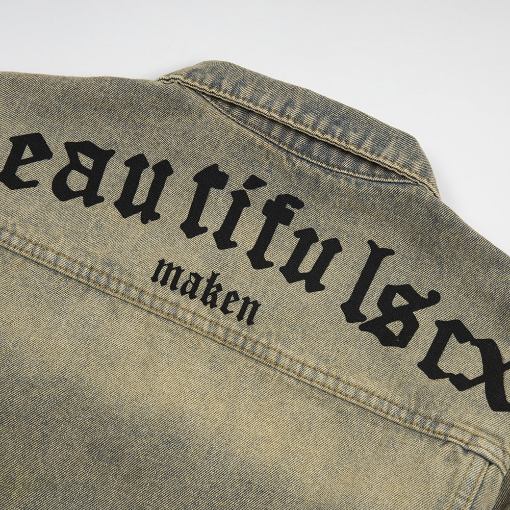 Punk Waste Soil Gothic Letter Embroidery Denim Clothes Jacket