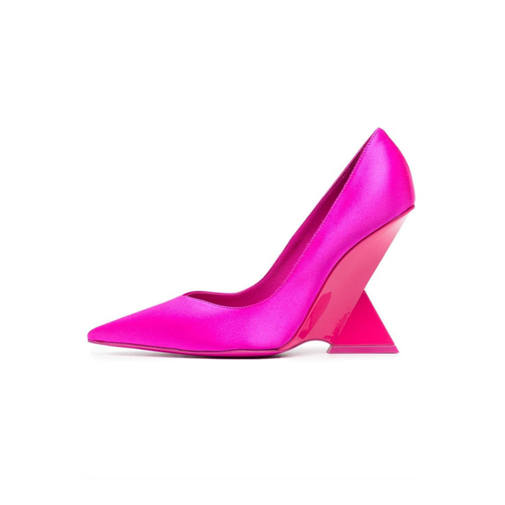 New High Heel Chunky Heel Patent Leather Low-cut Pointed Toe Shoes