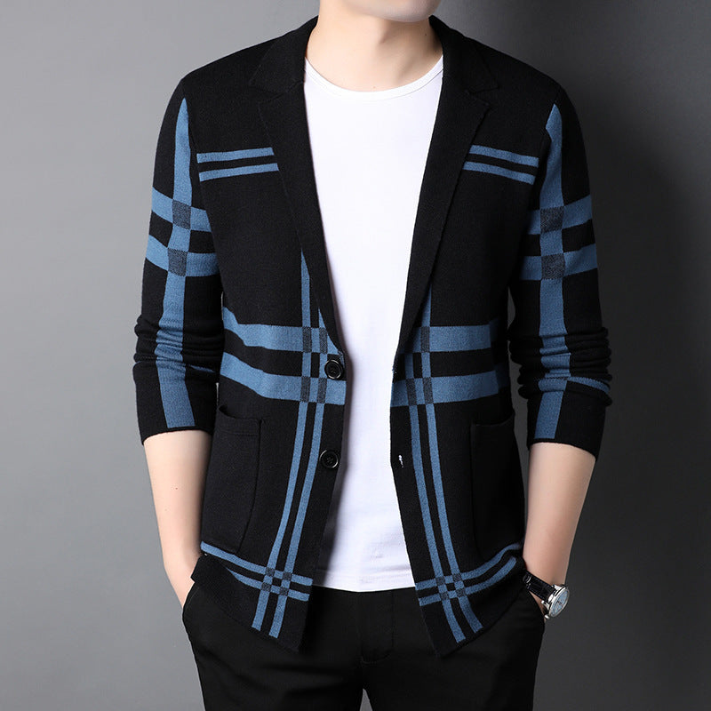 Men's Thin Plaid Knit Casual Cardigan