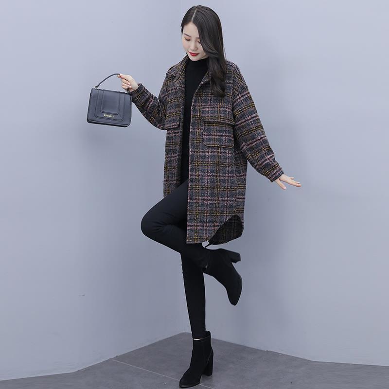 Loose Plaid Shirt Jacket Thick Women's Woolen Women