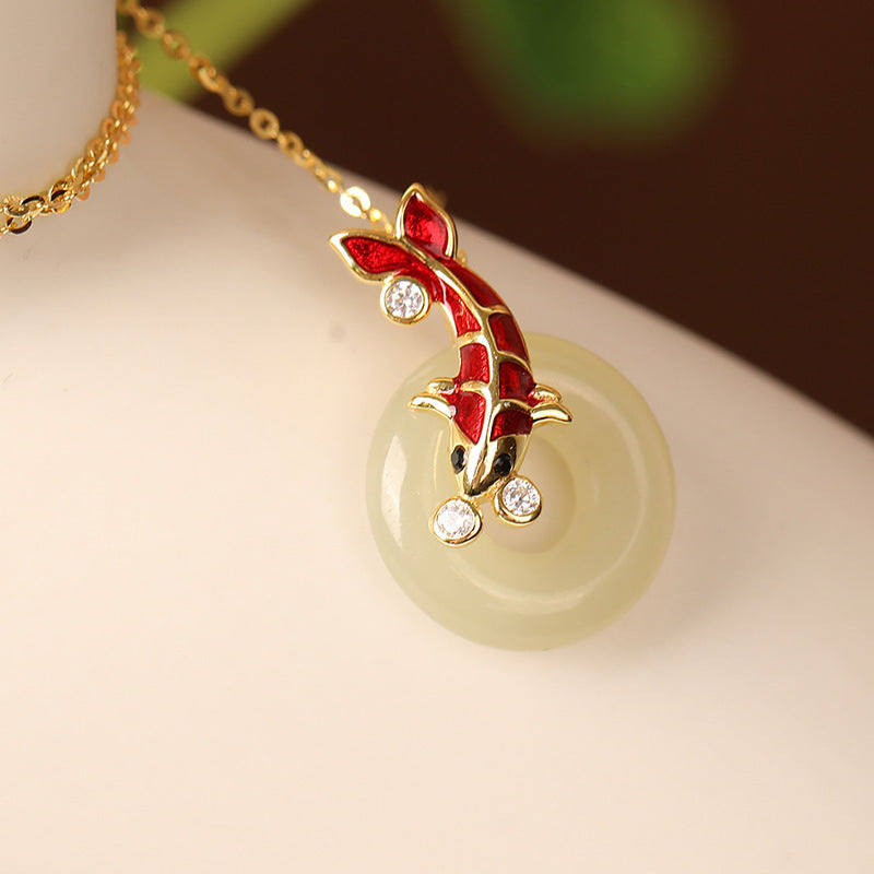 Koi Hetian Jade Peace Buckle Necklace