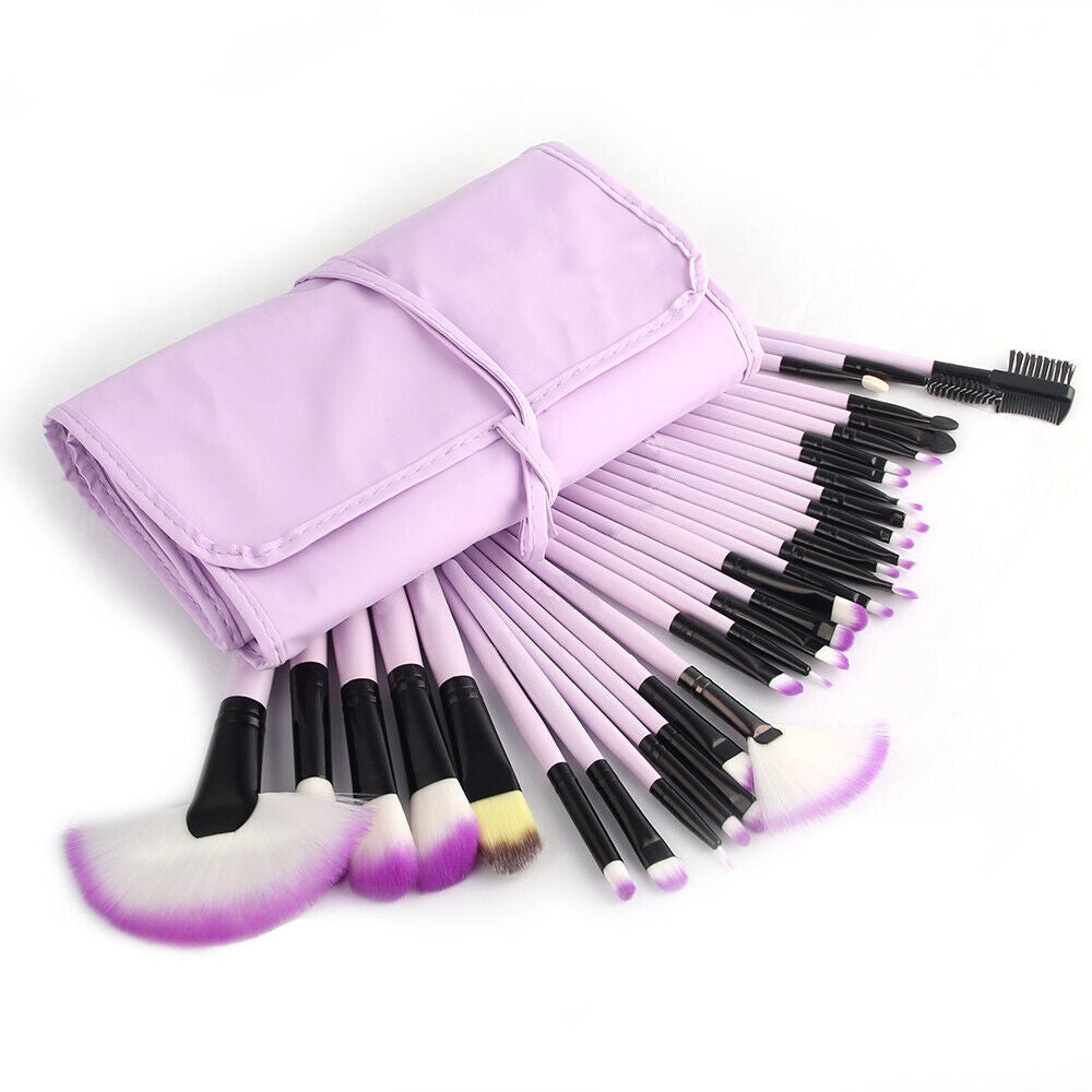 32Pcs Makeup Brushes Pouch Set Blending Powder Puff