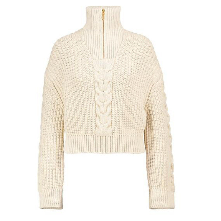 High Neck Long Sleeve Cropped Top Rib Knit Sweater Zipper Women's Pullover Sweater Women