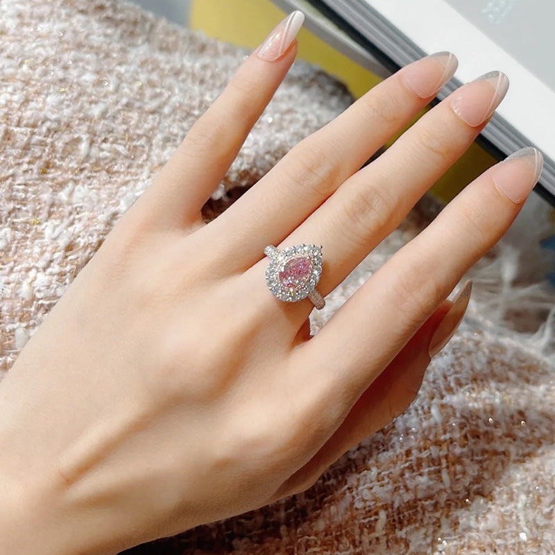 925 Sterling Silver High Carbon Diamond Pink Ring