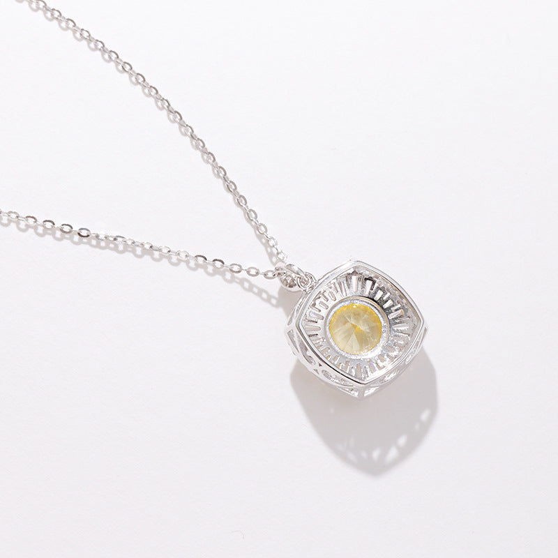 Yellow Zirconium Small Square Necklace