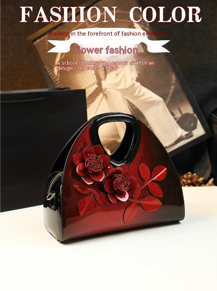 Flower Dumpling Niche Handbag Versatile Patent Leather Messenger Bag