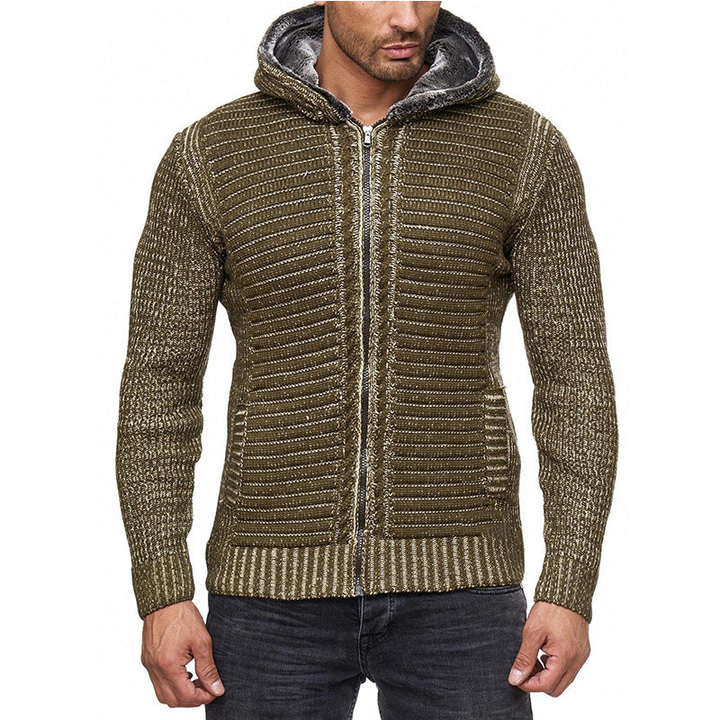 Sweater Men's High Neck Hooded Knitted Top