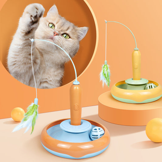 2 In 1 Pet Cat  Turntable Toy With Feather For Self-play