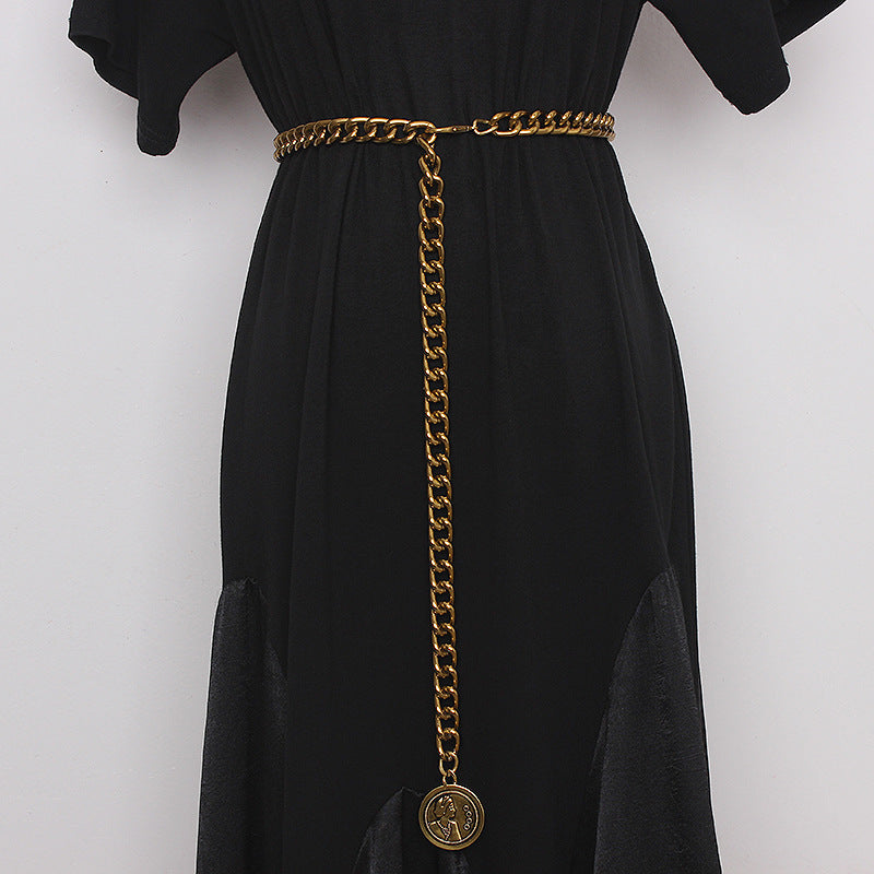 Waist Chain Jeans Dress Accessories Black Gold Chain Belt