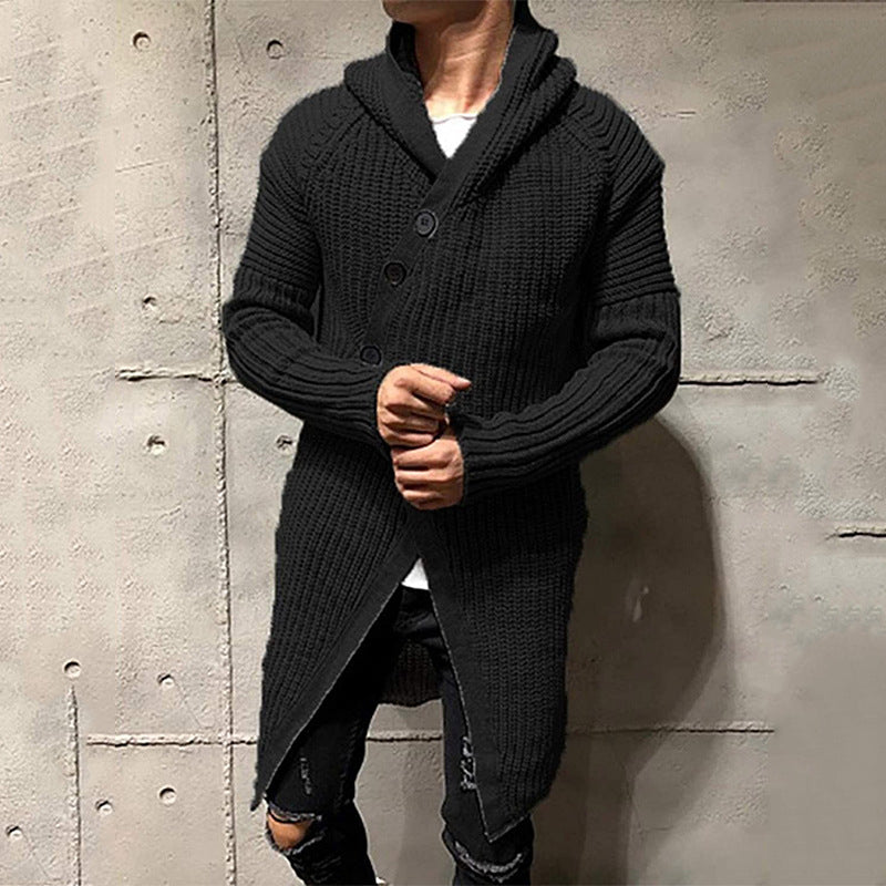 Sweater Cardigan Solid Color Hooded Long Knit Jacket