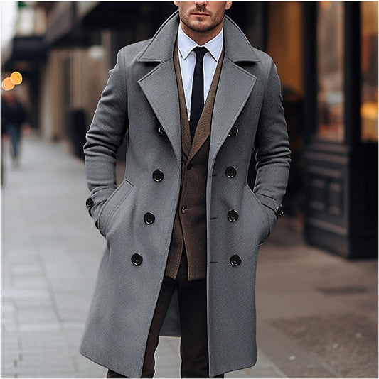 Men's  Woolen  Double Breasted Long Coat