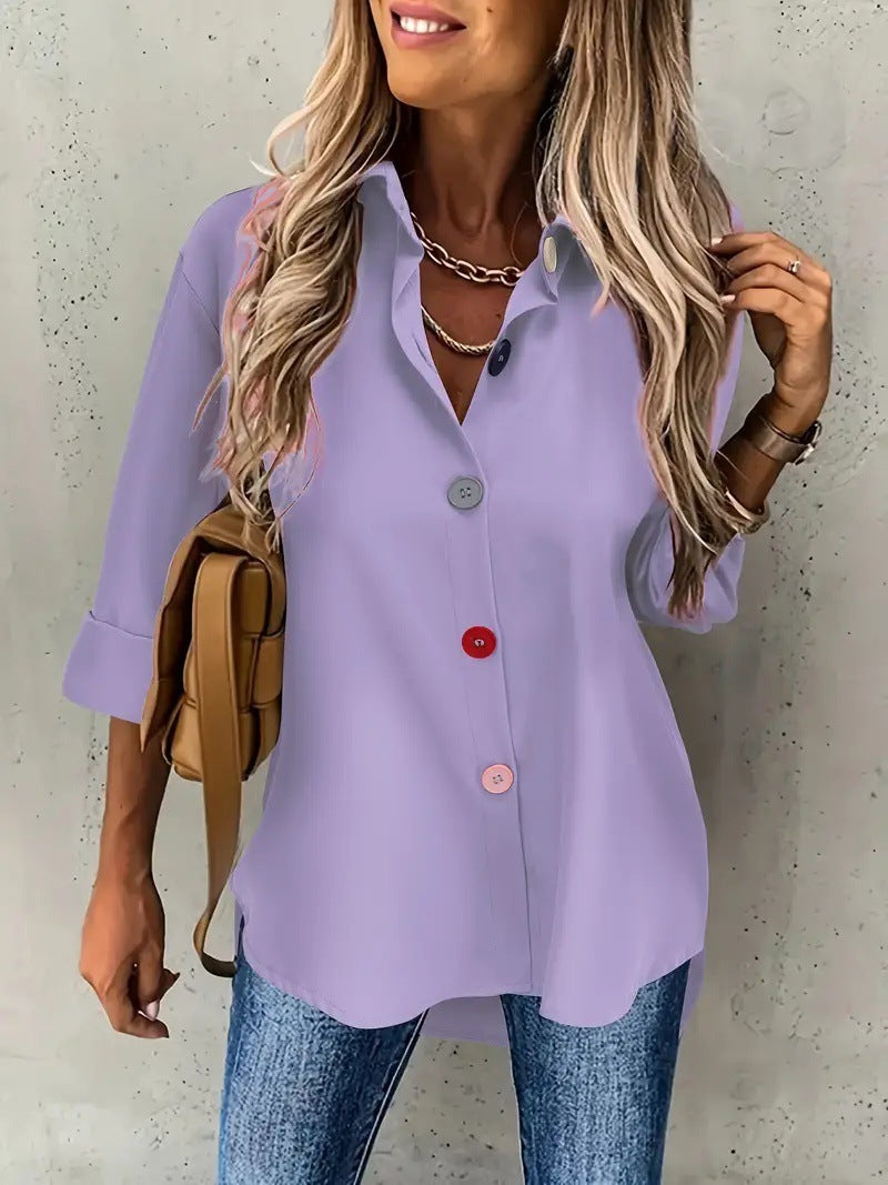 Solid Color Buttons Long Sleeve Shirt Top