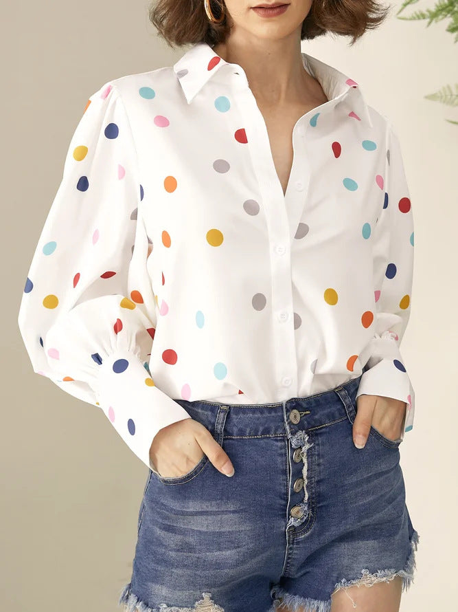 Women's Summer Printed Lantern Sleeve Shirt