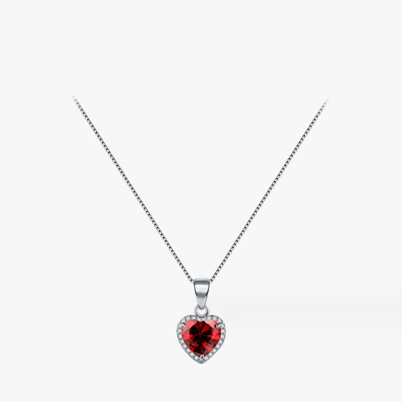 S925 Sterling Silver Heart-shaped Red Diamond Necklace