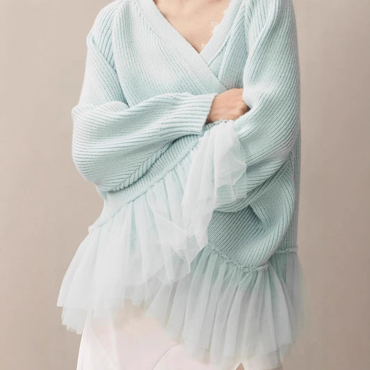 Ruffled Gauze Knitting Sweater Cardigan