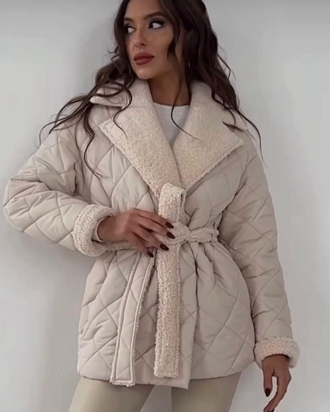 Winter Lapel Plaid Coat  Women Outwear Clothing