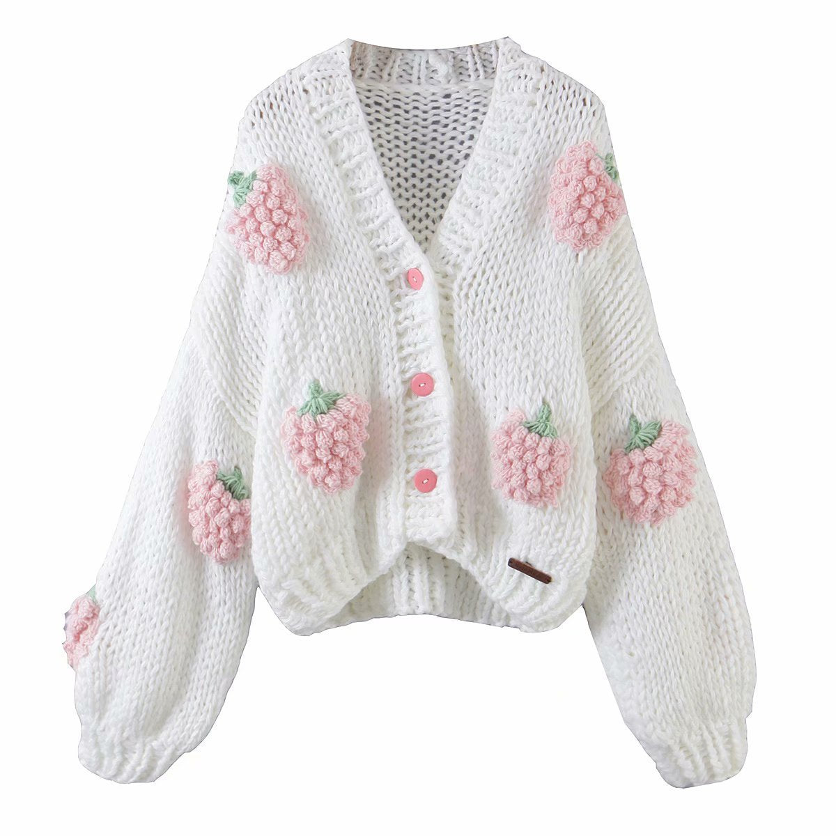 Handmade Crochet Cardigan Sweater Women Fruit Jacquard Embroidery