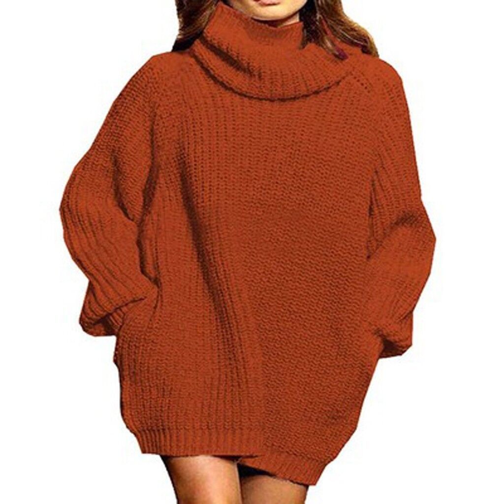 Women's Long-sleeved High-neck Pocket Mid-length Dress Sweater