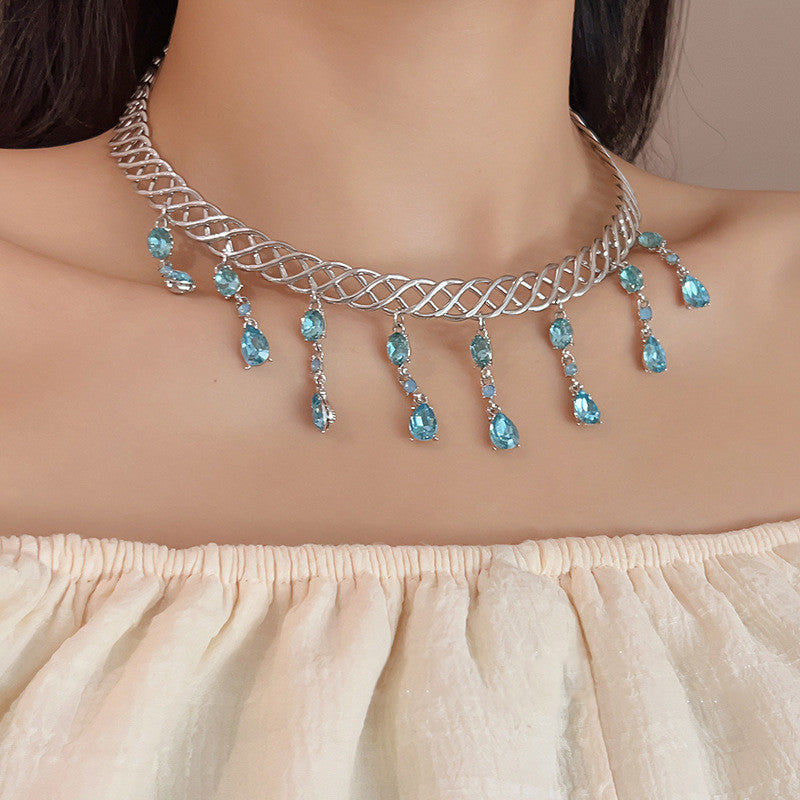 Blue Water Drop Zircon Collar Women's Necklace