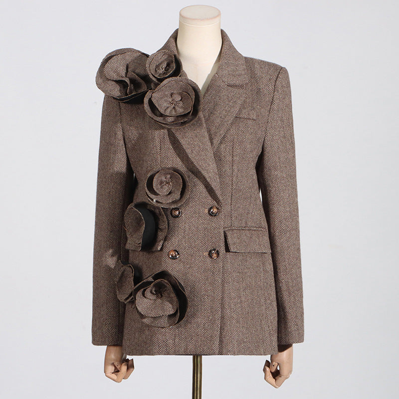 Temperament Commute Style Handmade Three-dimensional Flower Suit Jacket