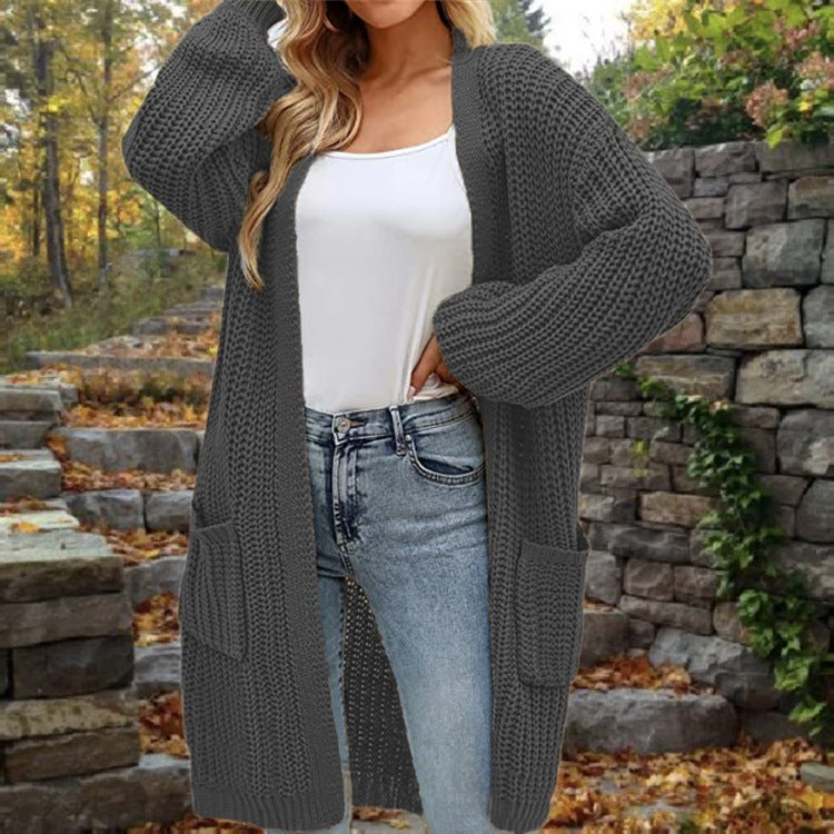 Loose Lantern Sleeve Sweater Women's Cardigan Mid-length Autumn And Winter