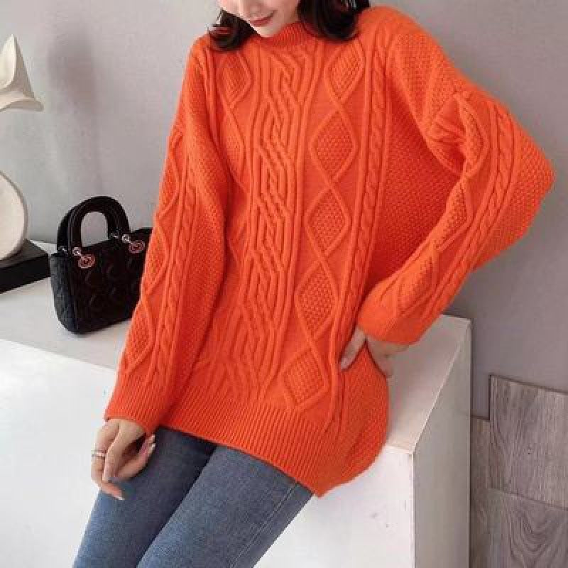 Lazy Wind Knitted Retro Twist Red Sweater Women