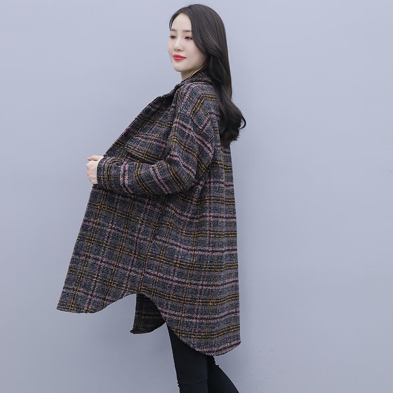 Loose Plaid Shirt Jacket Thick Women's Woolen Women