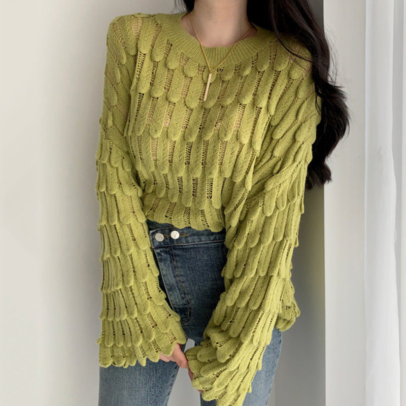 Round Neck Feather Flared Sweater Women