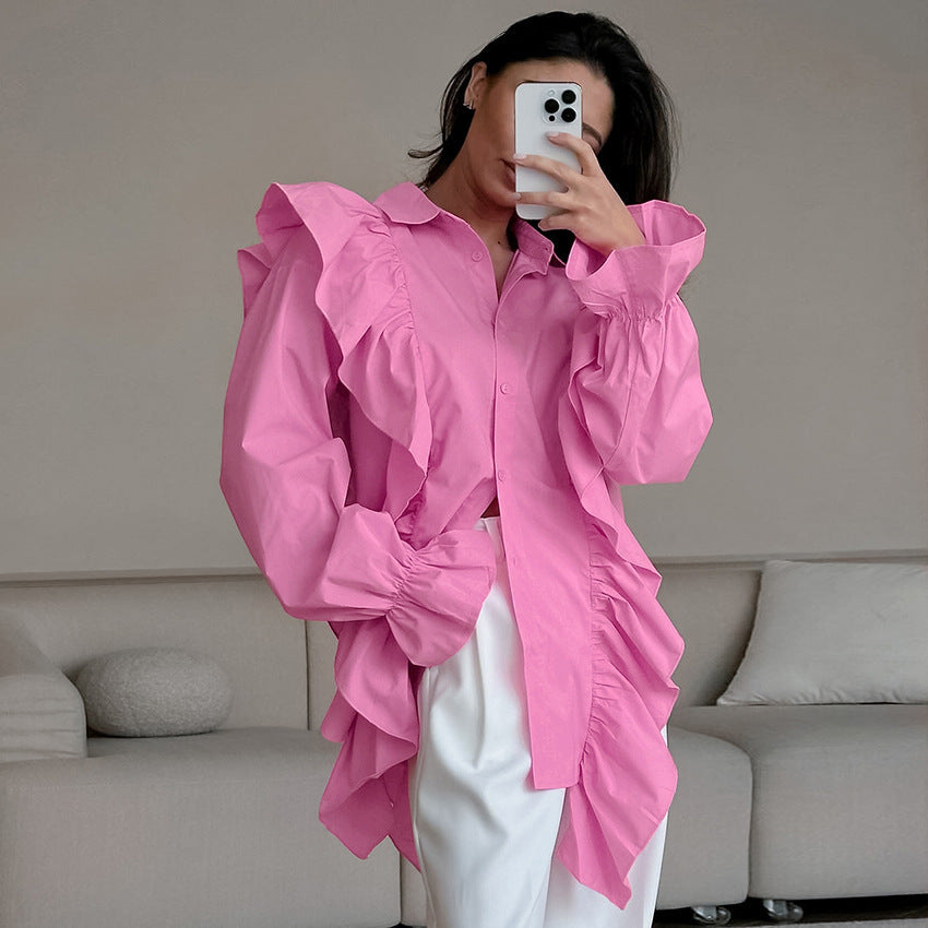 French Lapel Design Ruffled Shirt