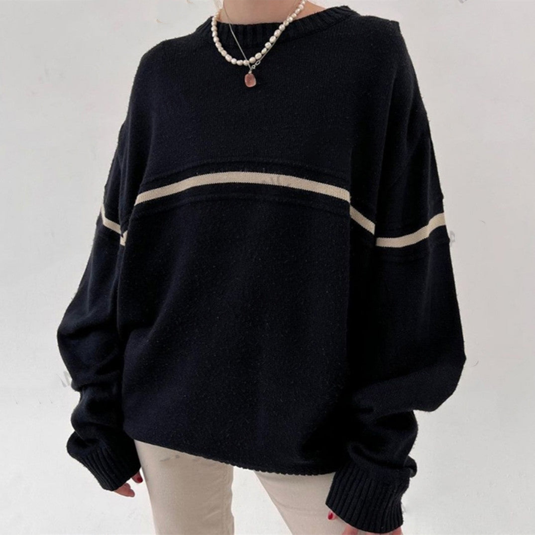 Retro Crew Neck  Knitted Sweater