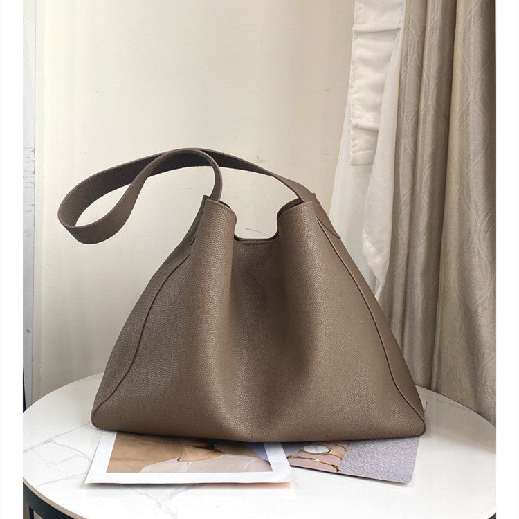 Women's Fashion Simple Large Capacity Genuine Leather Bucket Bag