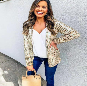 Sequined Long Sleeve Elegant Small Blazer