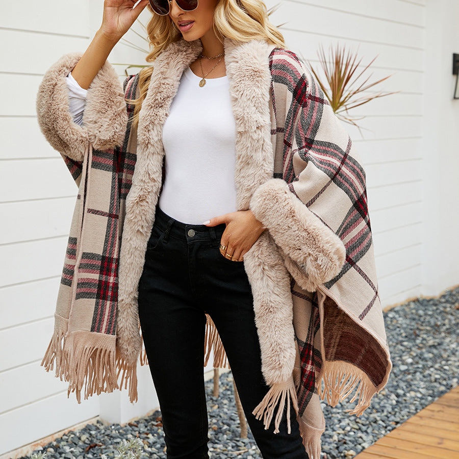 Fringe Cardigan Plaid Shawl Sweater Women's Dress