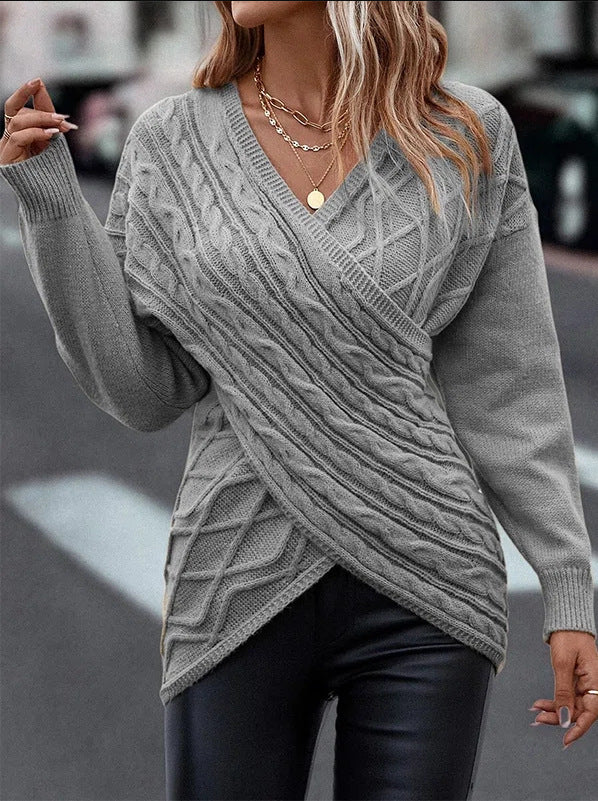 Women's  V-neck Cross Brocade Sweater