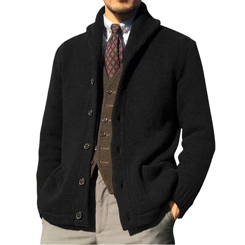 Mens Shawl Collar Cardigan Sweater Cable Knitted Open Front Button Down