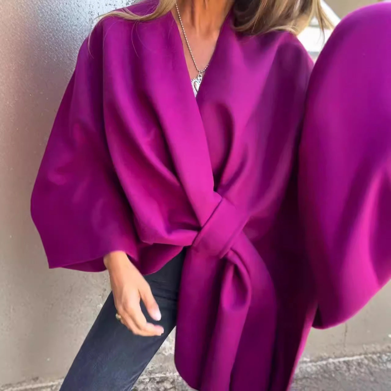 Loose V-neck Shawl Cape Jacket