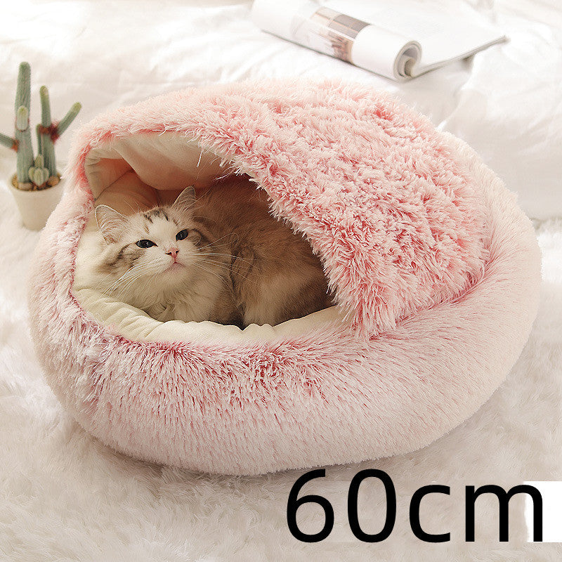 2 In 1 Dog And Cat Bed Pet Winter Bed Round Plush Warm Bed House