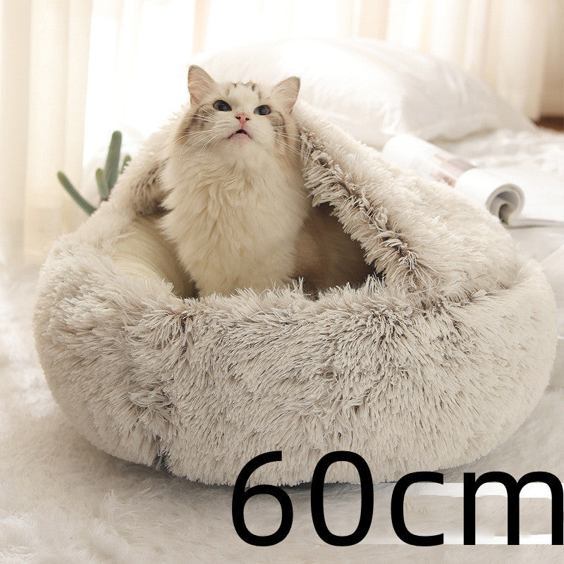 2 In 1 Dog And Cat Bed Pet Winter Bed Round Plush Warm Bed House