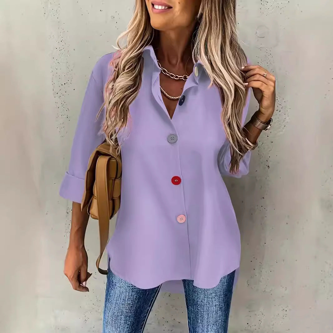 Solid Color Buttons Long Sleeve Shirt Top