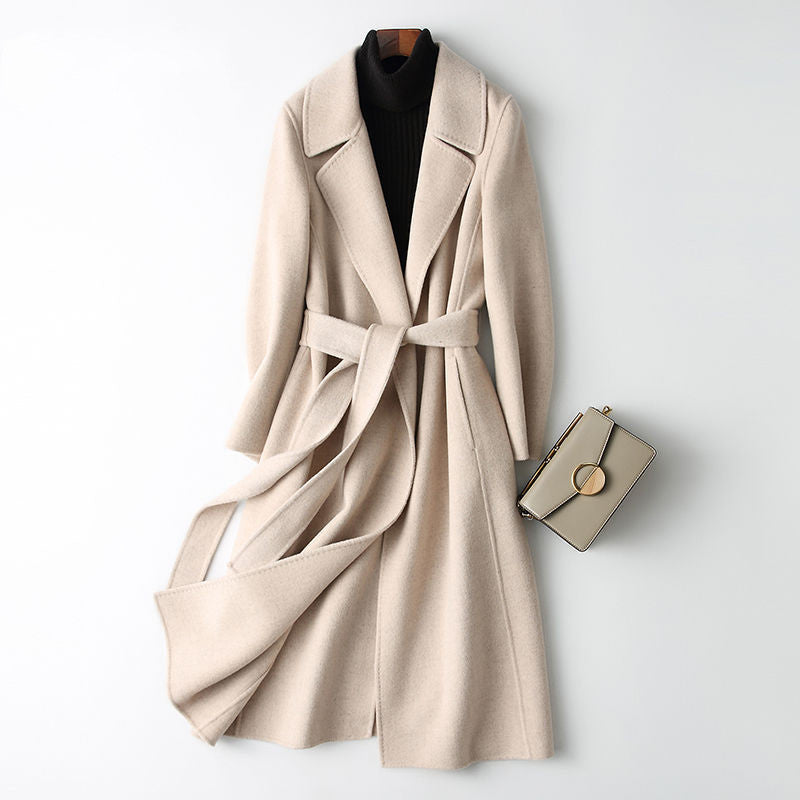 Women's Solid Color Mid-length Wool Slim-fit Coat