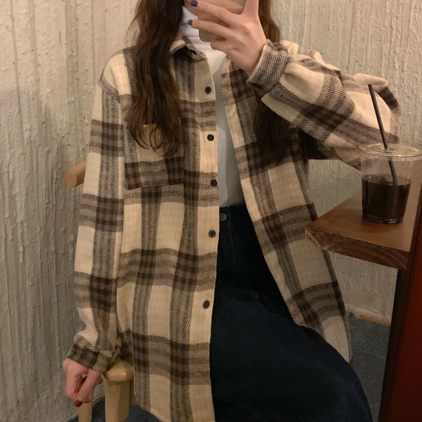 Fashion Plush Heavy Plaid Shirt Women