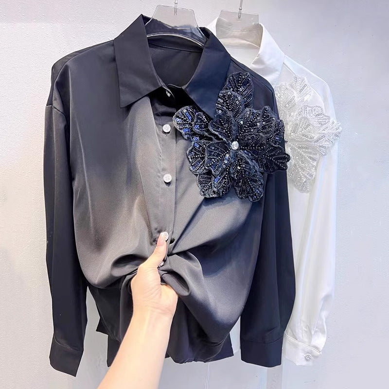 Women's Three-dimensional Flower Long-sleeved Shirt