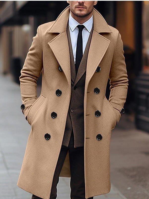 Men's  Woolen  Double Breasted Long Coat