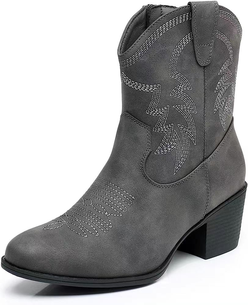 Retro Chunky Heel Side Zip Western Denim Boots