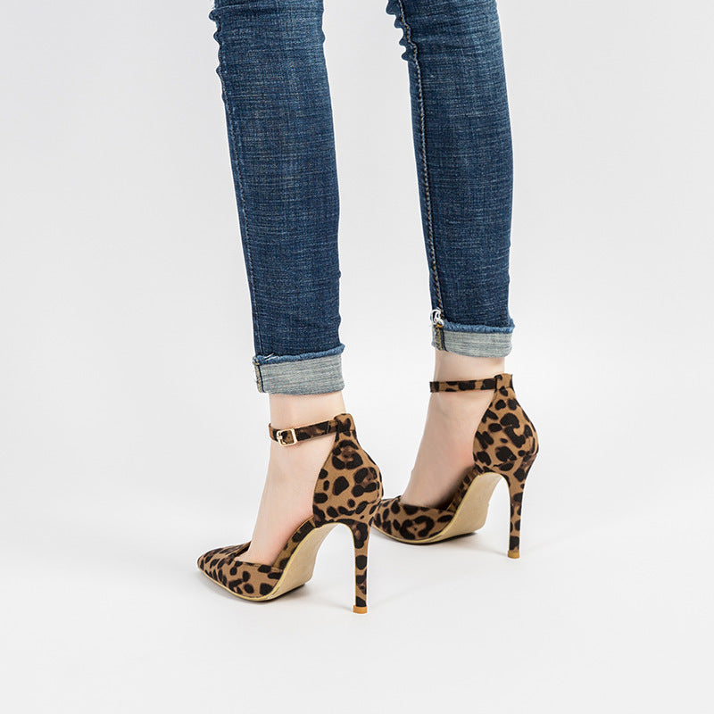 Hollowed Sandals Stiletto Leopard Print