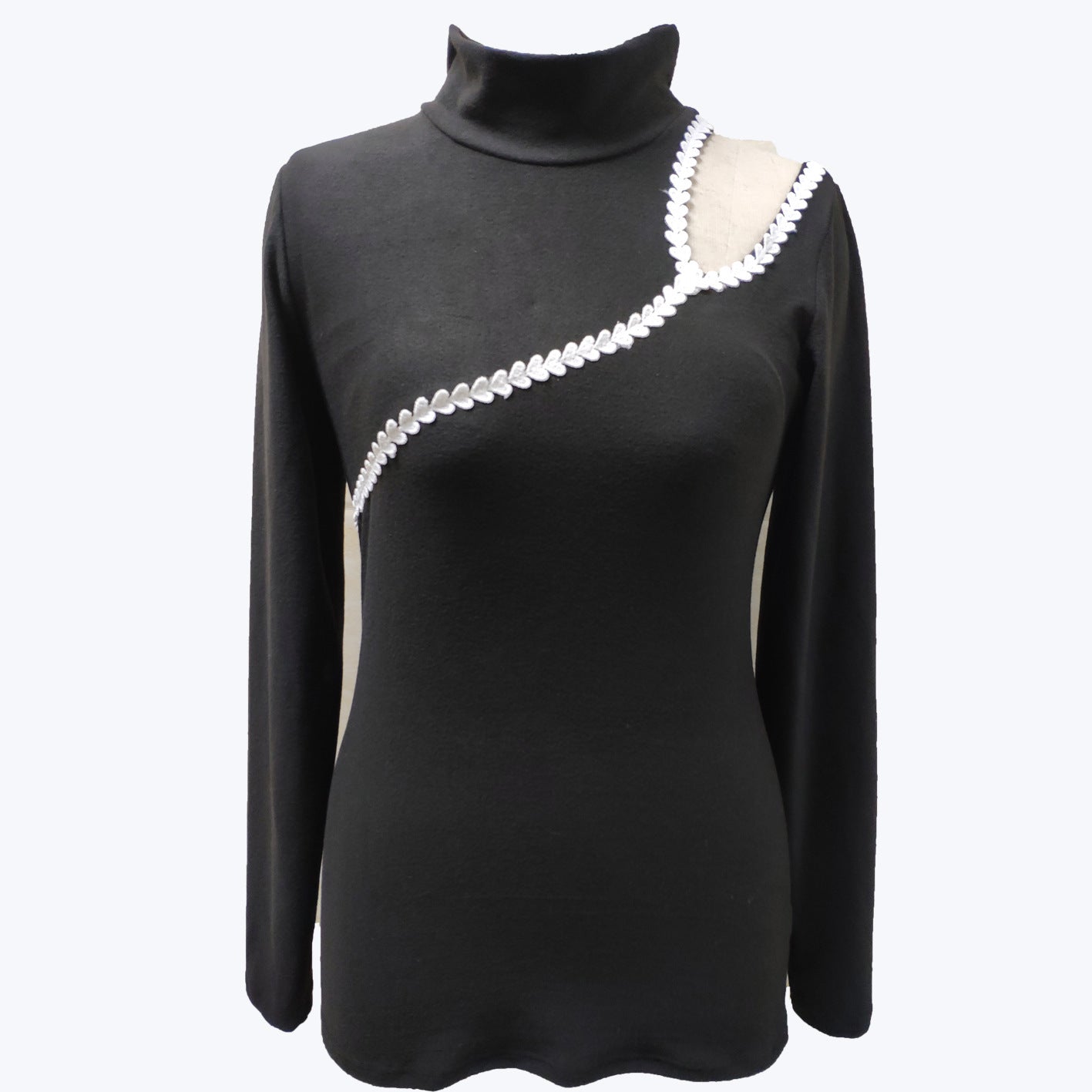 Hollow Heart-shaped Black Long Sleeve Top