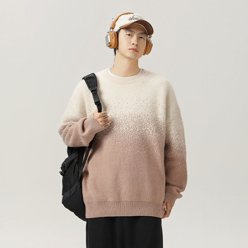 Artificial Mink Plush Gradient Design Sweater