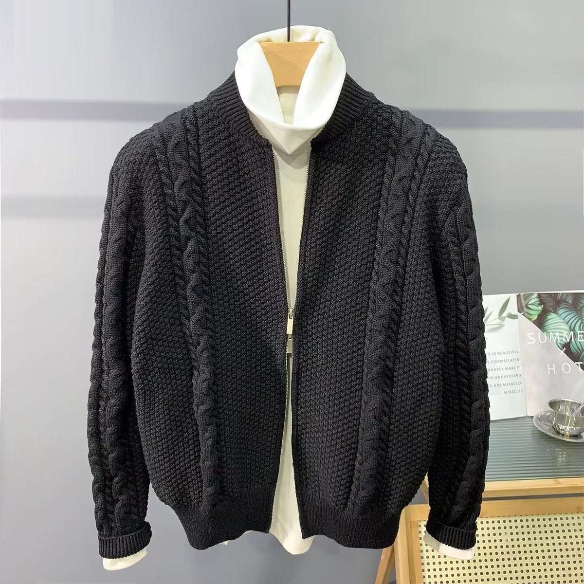 Double Zipper Design Cardigan Sweater