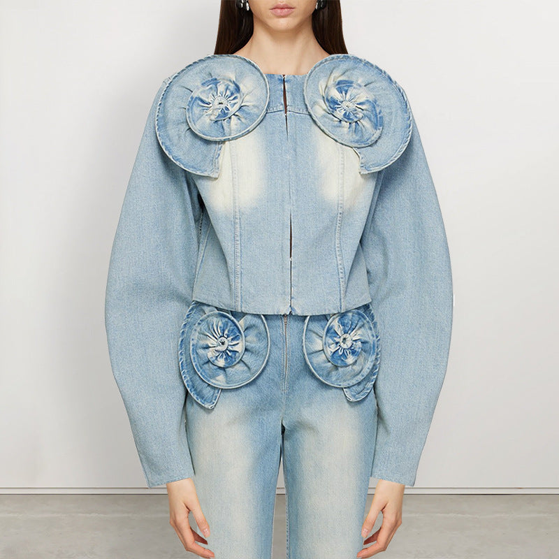 Long Sleeve Three-dimensional Decoration Denim Jacket