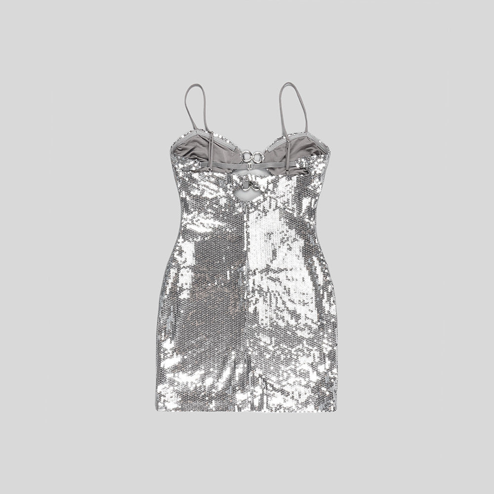 Women's Clothing Retaining Ring Silver Sequin Sling Dress